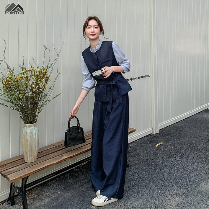 POMTOR 여성 캐주얼 정장 오버핏  세트 하객룩 스리피스