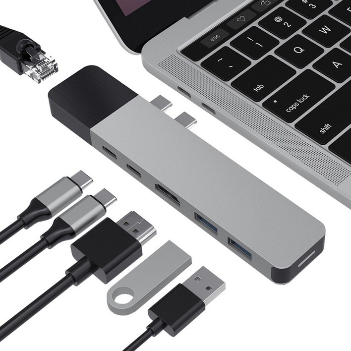 하이퍼드라이브 6in2 USB-C 멀티허브 도킹스테이션 4K HDMI 기가비트랜 100W PD충전 맥북/노트북 호환 (GN28N), 그레이, 1개