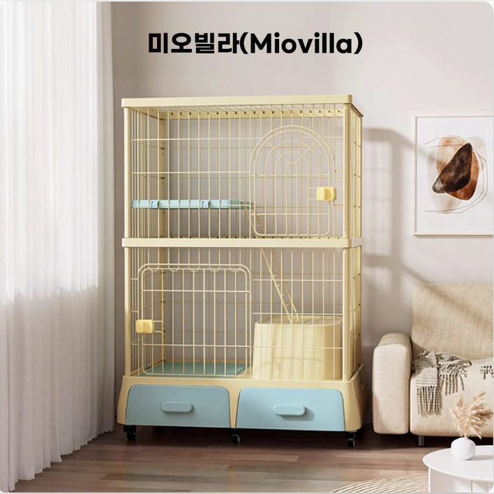 미오빌라 고양이호텔 캣타워 캣폴 캣워크 하우스 놀이터 해먹 철장 케이지 2단 3단, 1개, 블루3단