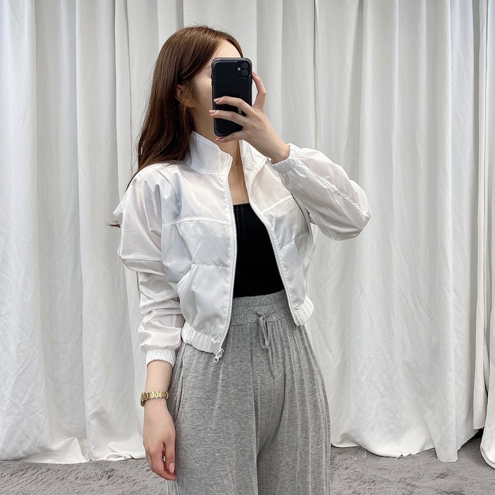 VANANA2 여성 하이넥 집업 후드 베이직 크롭 바람막이 2color