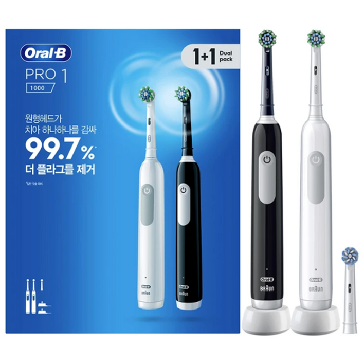 오랄비 회전식 전동칫솔 11 듀얼 구성 칫솔모 선물세트, 1개, pro 1 dual pack 오랄비 회전식 전동칫솔 11 듀얼 구성 칫솔모 선물세트, 1개, pro 1 dual pack
