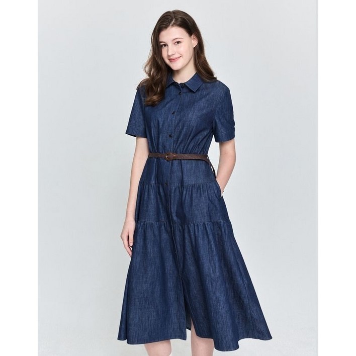 [국내백화점] 헤지스 레이디스 딥블루 데님 티어드 원피스 봄신상 셔츠원피스 데이트룩