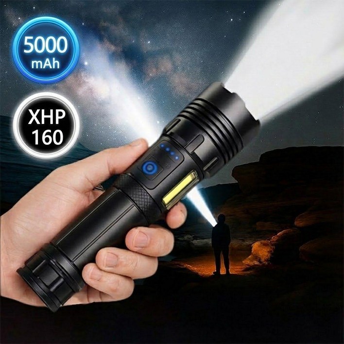 대형 사이즈 Keebright XHP160 초강력 LED 손전등 충전식 5000mAh 대용량 야외 비상 캠핑