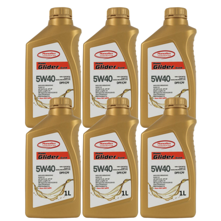 나노렉스 나노글라이더골드 프리미엄 엔진오일 5W40 1L Nanorex 함유 사계절 API SN, 1L, 6개