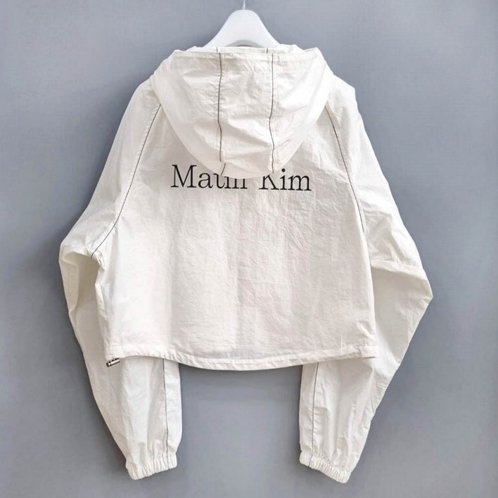 백화점 정품 마뗑킴 MATIN KIM 크롭 후드 마땡킴 자켓 코팅 바람막이 점퍼 IVORY, MK2400JP039MIV