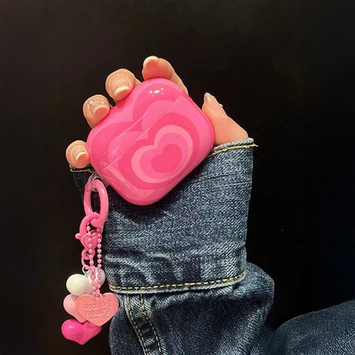 에어팟 4 3 2 1 프로 핑크 하트빔 실리콘 키링 케이스