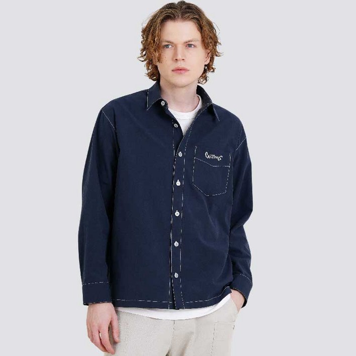 남자 스티치배색 코튼트윌 로고자수 긴팔 셔츠 CXS25FWSH908 NAV