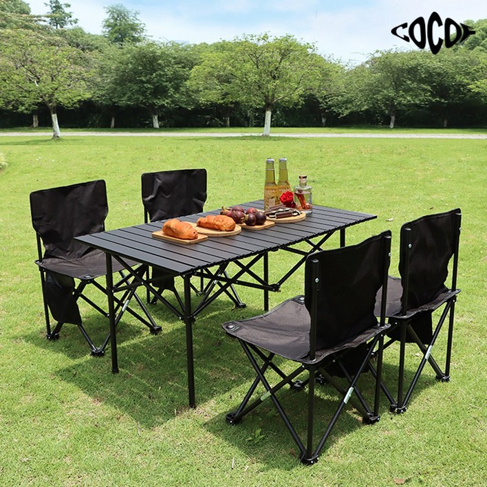 코코프 캠핑 의자테이블 세트 경량 접이식 의자 테이블, 블랙4인대형 6인테이블+의자4개 캠핑의자세트