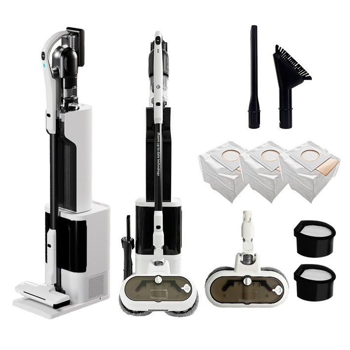 최신형 차이슨 AI 자동 충전 먼지 비움 올인원 스마트 타워 무선청소기, AI TOWER 청소기  물걸레키트, 화이트