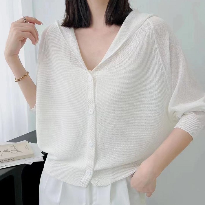 하모리 여름 얇은 시원한 쿨소재 팔뚝살커버 오버핏 캐주얼 박시 후드 긴팔 니트 가디건