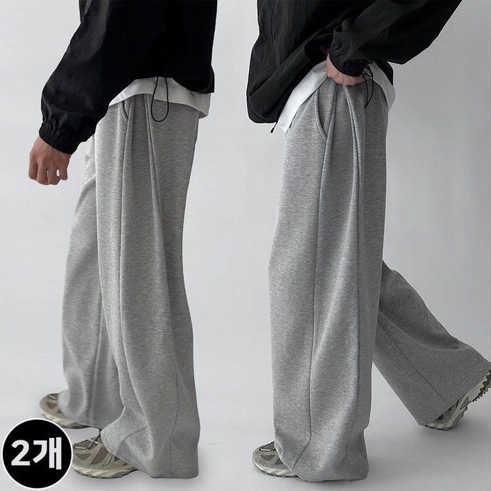 기획상품,11 두장묶음 빠델 사이드핀턱 벌룬 와이드 트레이닝 스웻 커브드 팬츠 회색 트레이닝팬츠