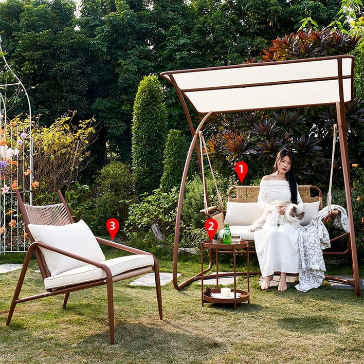 야외 정원 테라스 흔들 그네 의자 휴식용 원목, 윤멍 티 테이블 레저 체어