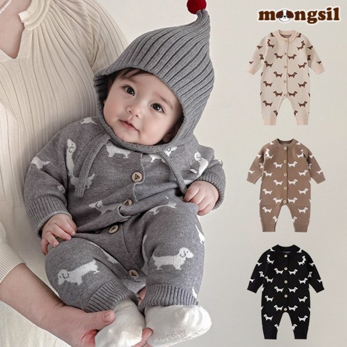 몽실이 퍼피 니트 긴팔우주복 아동 유아 남아 여아 가을 봄 점프슈트 외출복