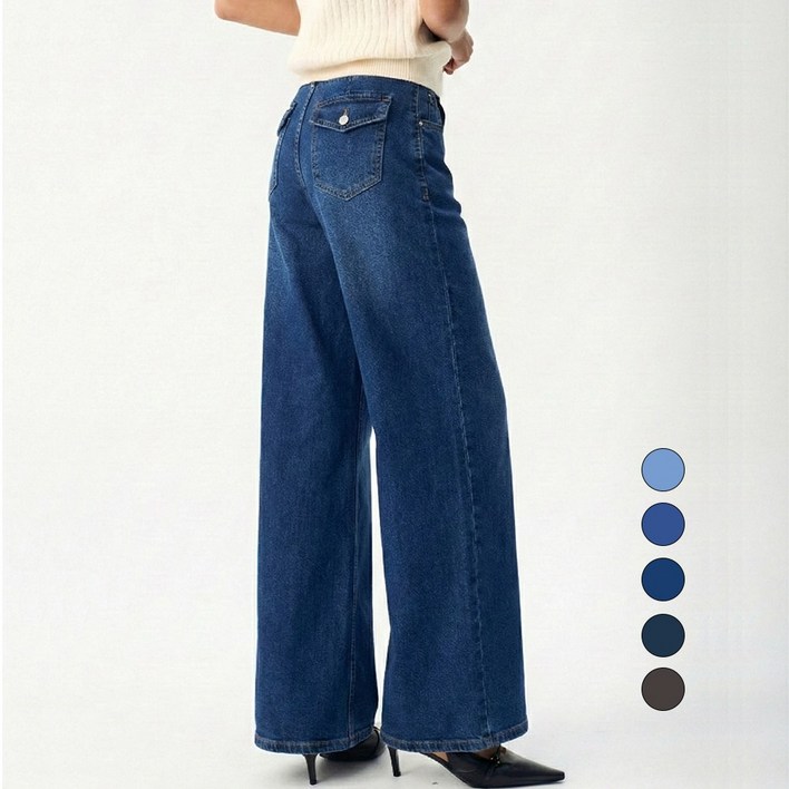 엘블로썸 여성 숏,기본,롱 스판 와이드 히든밴드 백포켓 청바지