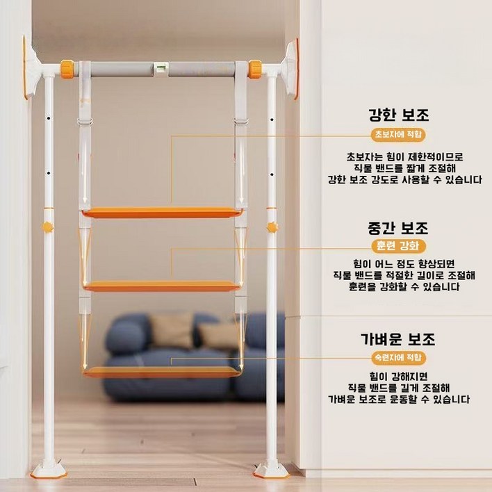Aiiyya 문틀철봉 프리미엄 3중 미끄럼방지 턱걸이서포트밴드 세트 무타공 설치 가정용 홈트레이닝, 흰색