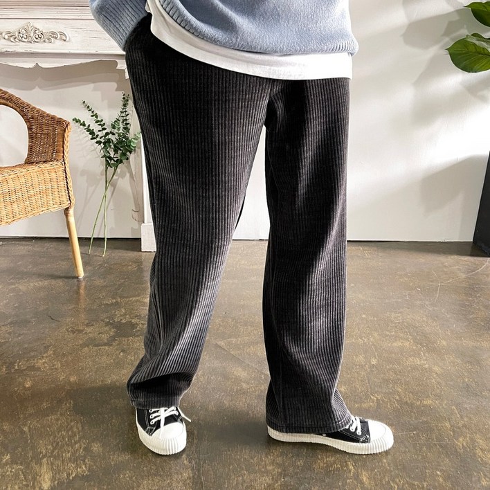 웨일즈 스판 스무드 10부 니트지 골덴 플리츠 롱 와이드 팬츠 밴딩 바지