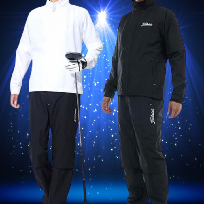 2024 타이틀리스트 재팬 최신 정품 골프비옷 바람막이 상하의세트, 1세트, 상의화이트하의블랙