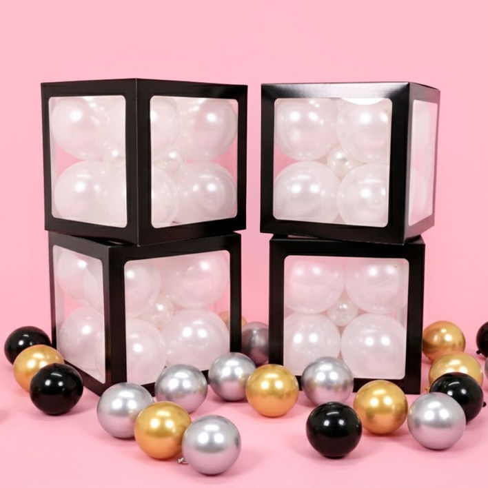 벌룬데코박스 블랙 4개 풍선 장식 상자 졸업 생일파티