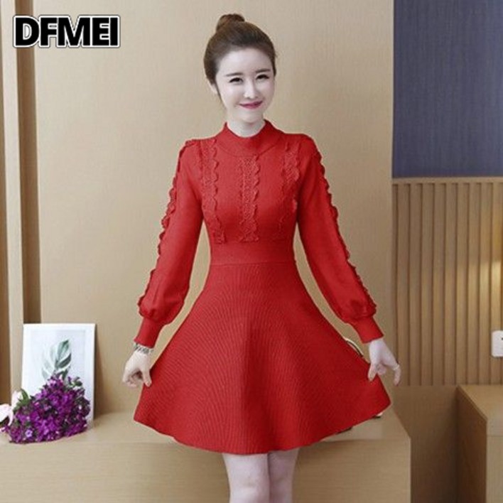 DFMEI 키 작은 가을옷에 키 150cm가 커 보이는 니트 퍼 원피스 슬림한 키 작은 가을원피스