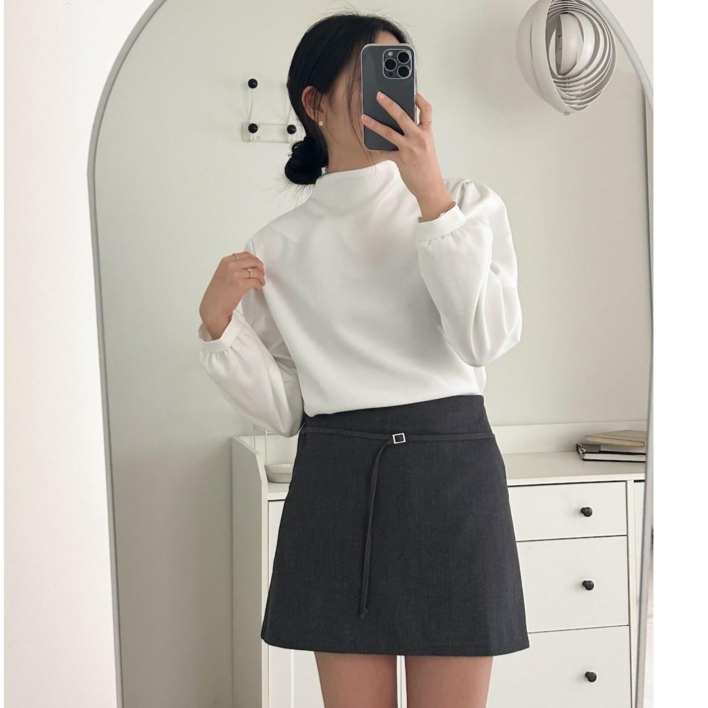 투디 여리핏 퍼프 셔링 기모 폴라 반목 블라우스 하객룩 긴팔블라우스 가을겨울블라우스 국내제작, 3컬러