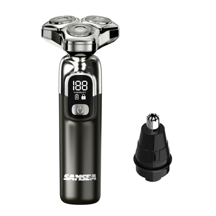 SAMSEA 자석 칼날 헤드 6방향 IPX7 전기면도기,8W 대출력 면도기,휴대용 2-in-1 면도기, 다크 브라운+코털 제거기