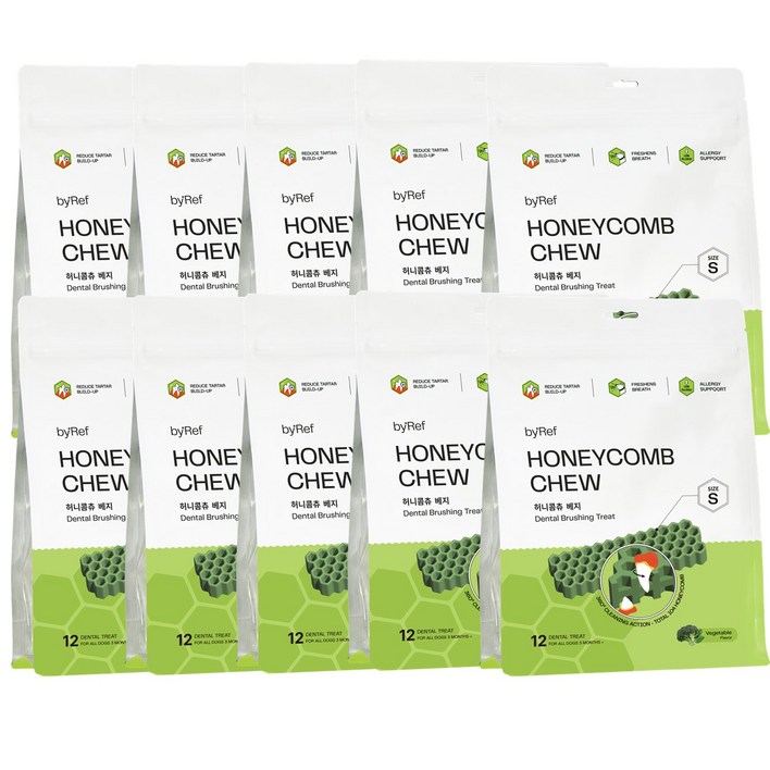 바이레프 강아지 허니콤츄 덴탈껌, 베지S, 120g, 10개