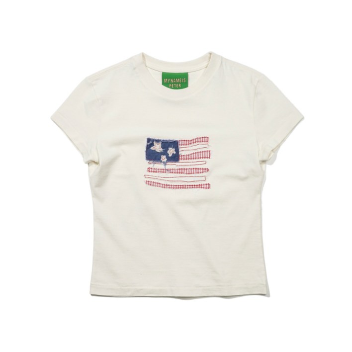 마이네임이즈피터 W USA FLAG APPLIQUE TSHIRTS  WHITE 260205