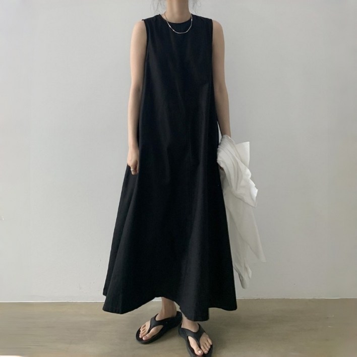 ZAJA 여성 린넨 원피스 루즈핏 편한 여름 민소매 롱원피스