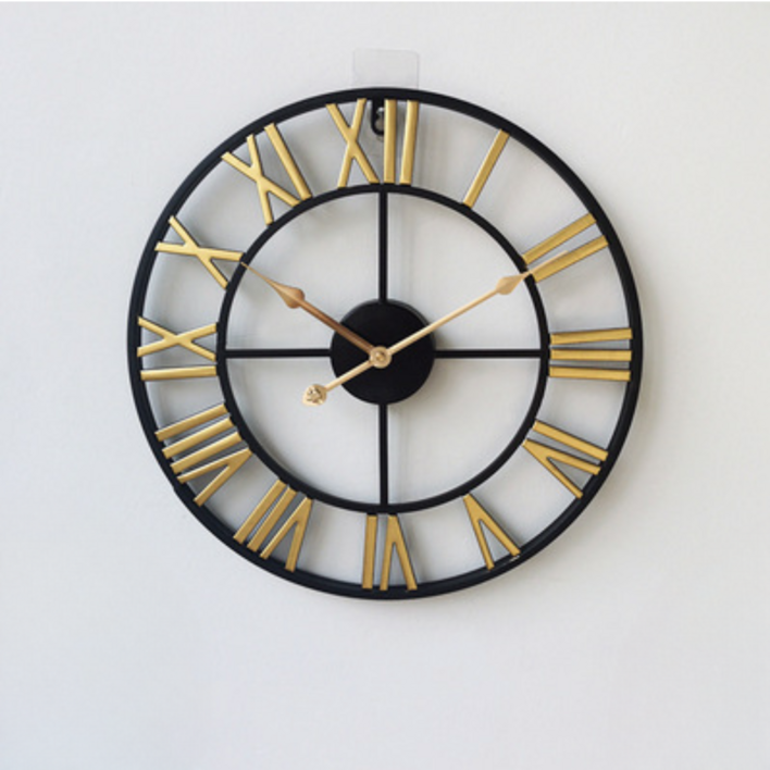 테시미스 로마나 인테리어 디자인 빈티지 무소음 벽시계, 골드블랙 거실인테리어시계