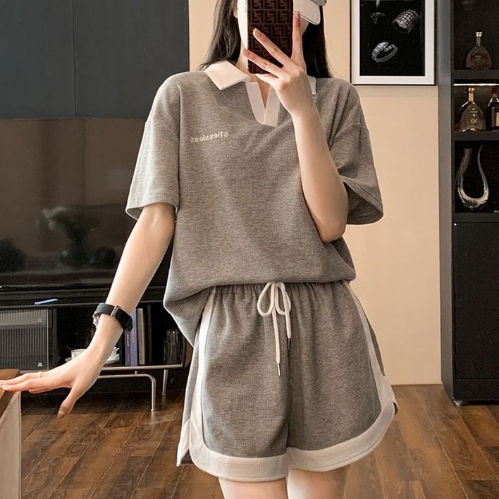 라미끄 카라넥 반팔 반바지 트레이닝 세트 2color