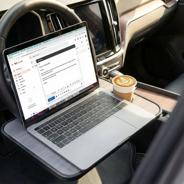 라운드데이 1초완성 핸들거치 차량용 테이블 노트북 트레이 간이식탁