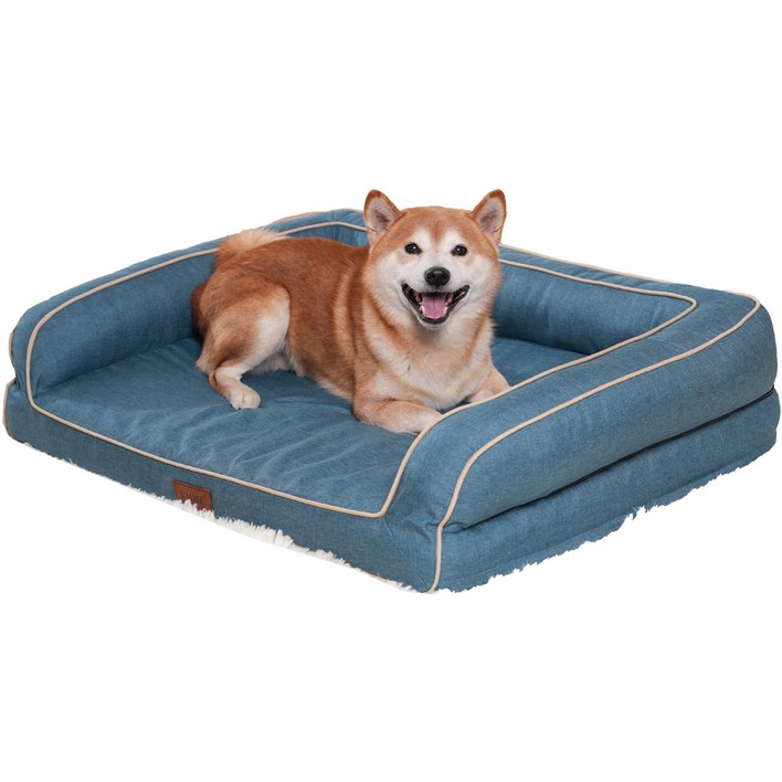 EMME 강아지 베드 청소가 쉬운 방수 펫 베드 소파 세탁 가능한 통기성 좋고 눅눅하지 않은 베개 포함 쿠션감이 뛰어난 고반발 노령견 강아지 고양이 다둥이 사육용 분리 가능한 커버, 1개, Waterproof TypeBlue