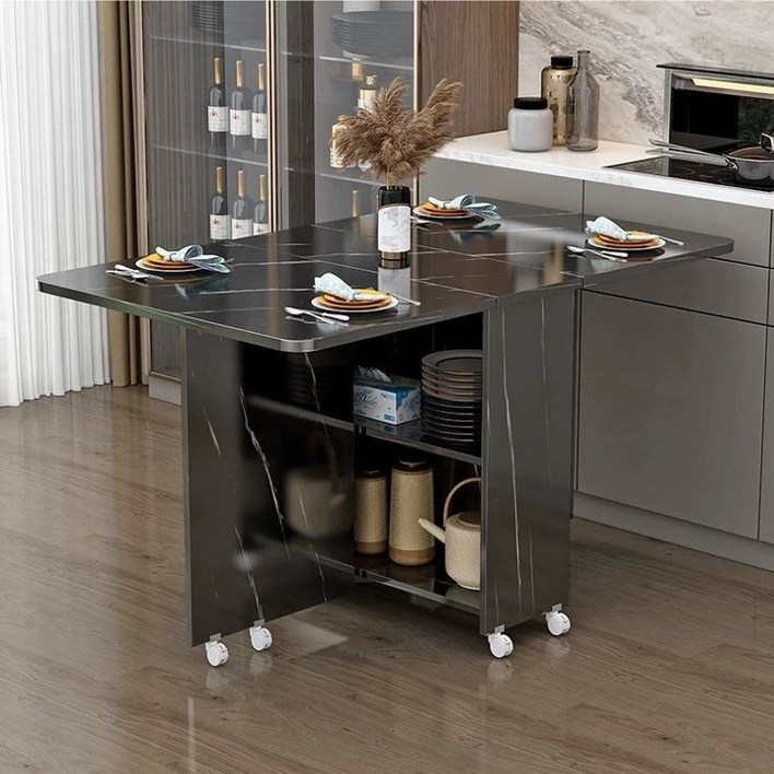 이동식 주방대 조리대 보조식탁 접이식 아일랜드 협탁 식탁, 대리석모양블랙B