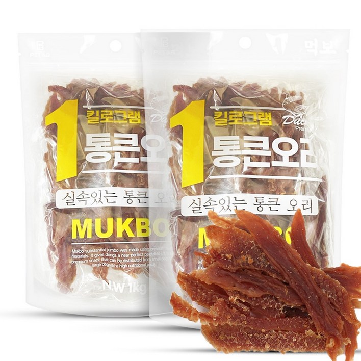 먹보 강아지 대용량 실속 상품 치킨 오리 육포 간식, 2개, 1kg, 오리 사사미