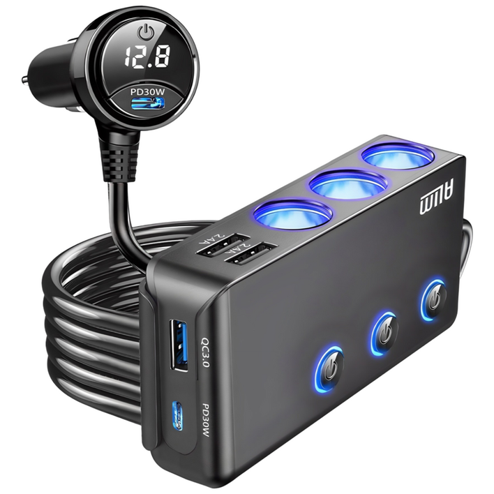 아림 120W 200W 차량용 스위치 멀티 시거잭 소켓 PD 볼트게이지 PPS C타입 초고속 충전기 소켓