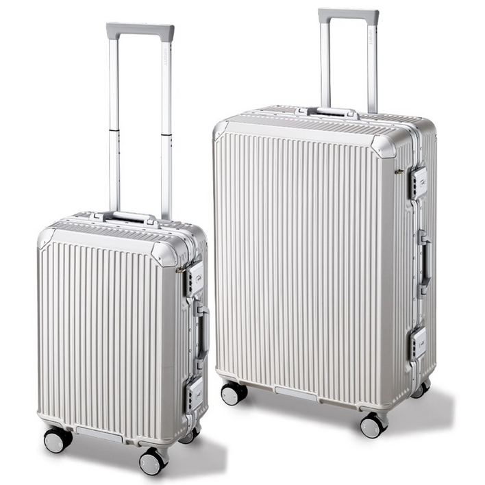 인포트 솔리드 캐리어 2종 세트 20인치 기내용 28인치 여행용 하드 케이스 메탈 실버