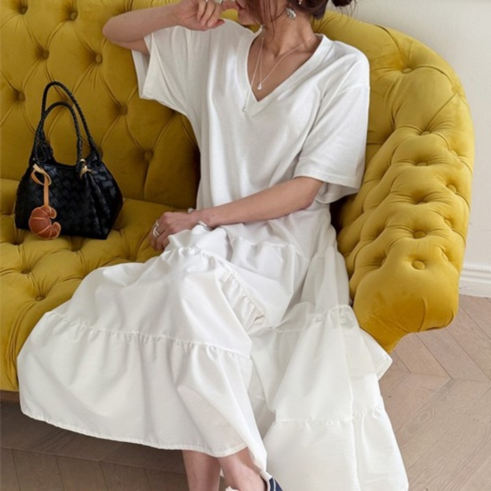 난닝구커멜프 브이넥캉캉반팔원피스