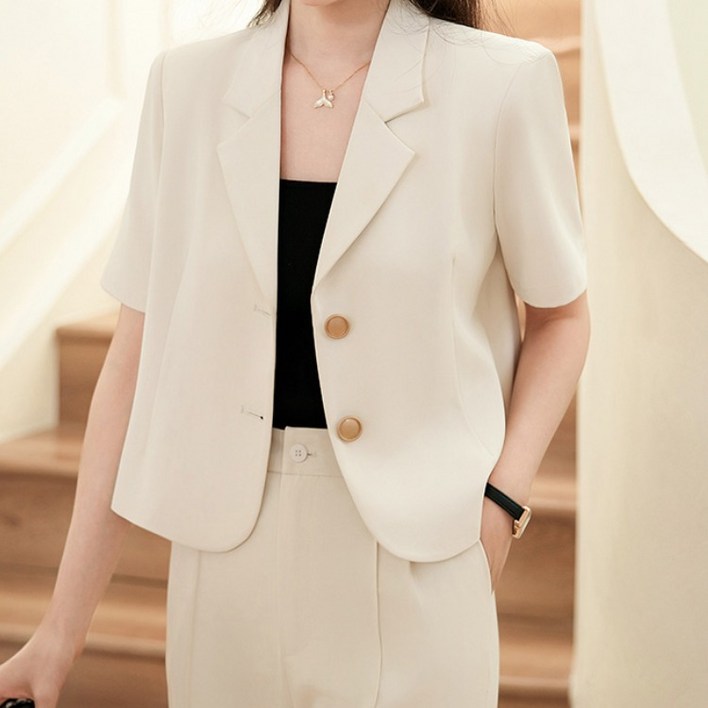 별후이 여성용 여름 캐주얼 숏 루즈핏 반팔 정장 재킷