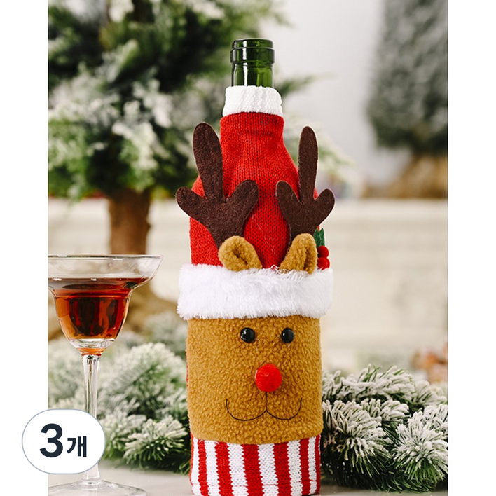 크리스마스 와인병 커버 보틀커버 인테리어 소품 홈파티 소품 테이블 웨어 와인 커버, 3개, 루돌프와인병 커버