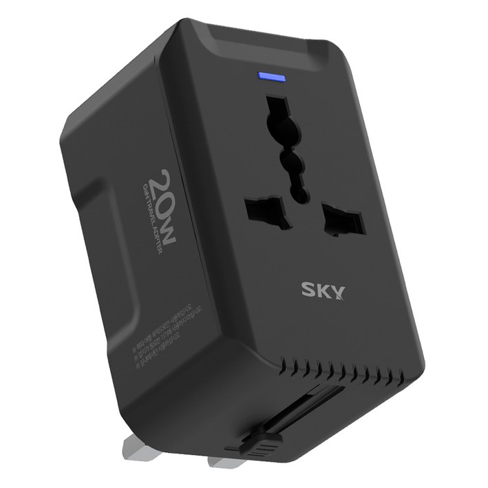 SKY 필 GaN 20W 고속 2포트 해외 여행용 멀티플러그 올인원 충전 어댑터 T20PD, 플래닛 블랙, 1개 SKY 필 GaN 20W 고속 2포트 해외 여행용 멀티플러그 올인원 충전 어댑터 T20PD, 플래닛 블랙, 1개