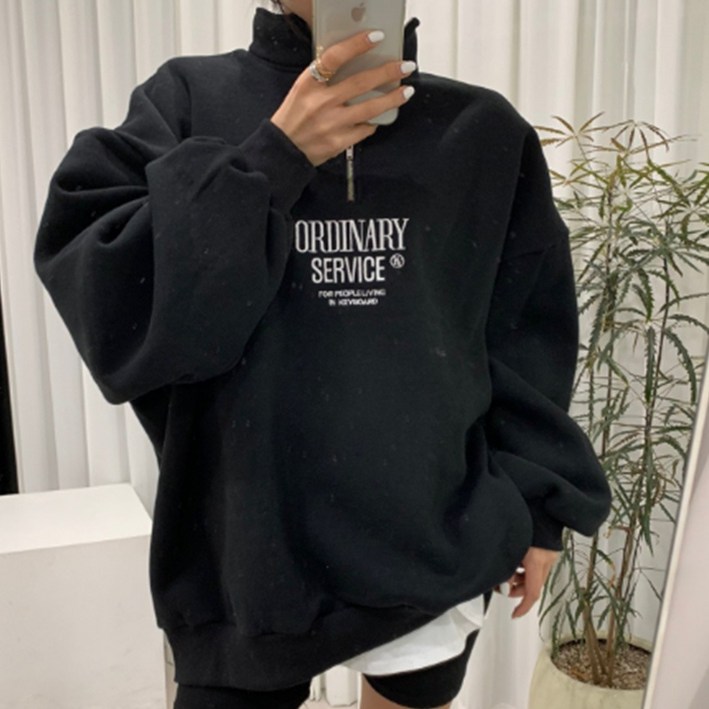 알로데 여성용 레터링 맨투맨 반집업