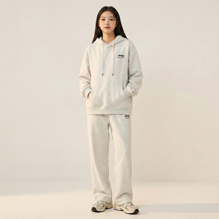 지프 남녀공용 캐주얼 여유로운 오버핏 후드 맨투맨 상의, 하의