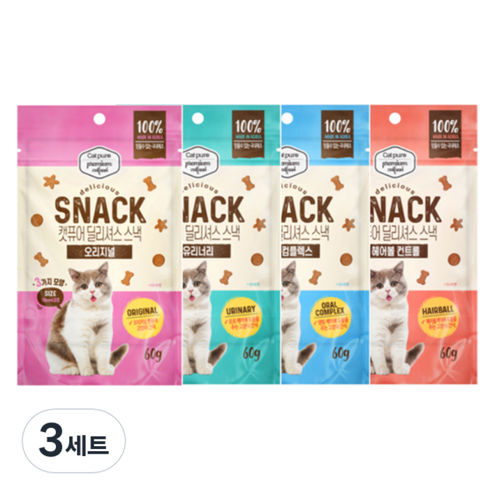 캣퓨어 고양이 딜리셔스 스낵 4종 세트, 3세트, 혼합맛닭고기참치