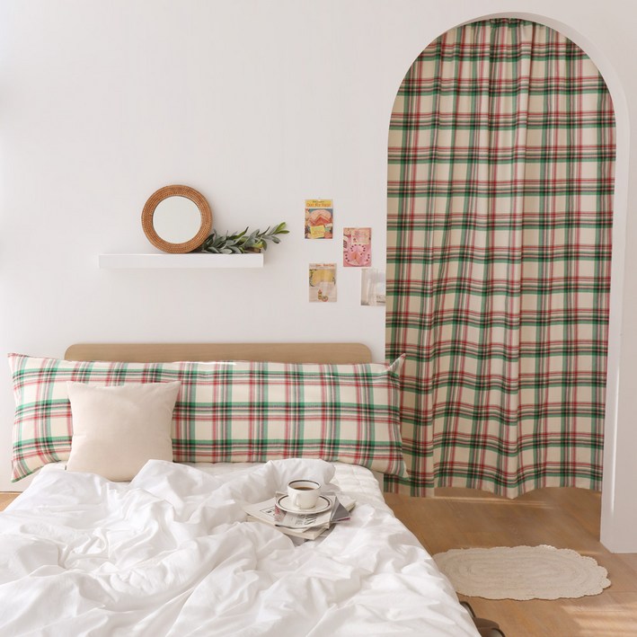 포홈 핸드메이드 글로리 기모체크 사이즈별 맞춤 봉집형 커튼