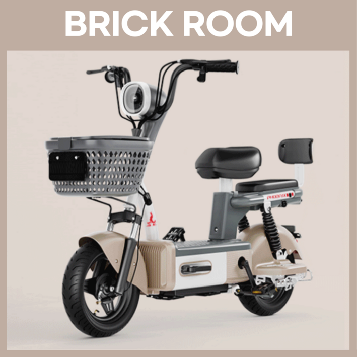 BRICKROOM 데일리 전동 스쿠터 자토바이 전기 자전거 팻바이크 2인용 분리형 배터리, 브라운