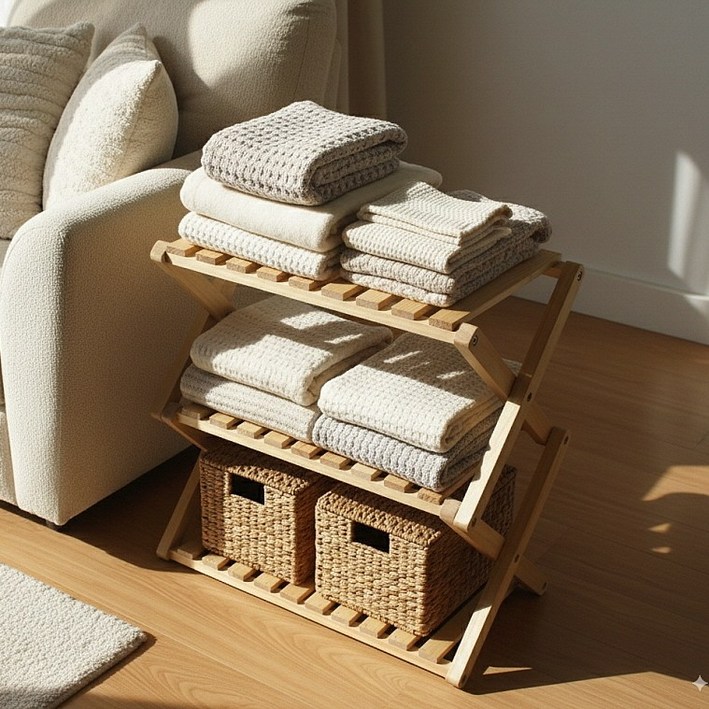 제이서가구 접이식 우드쉘프 선반 3단 4단, 1개, 3단, 네추럴