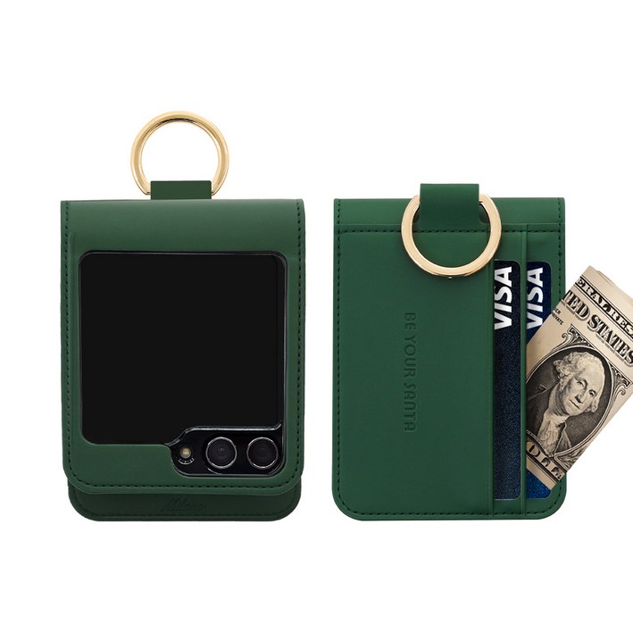 비유어산타 갤럭시 Z플립5 케이스 링 지갑 이태리원단 힌지보호 카드 수납 밀라노, 센스