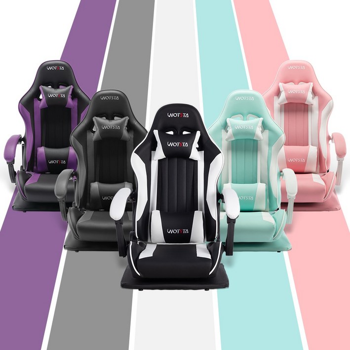 WOTSTA 게이밍 좌식의자 회전 바닥용 게이밍의자, 블랙 화이트