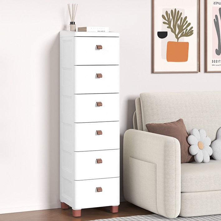 FODOSS 틈새수납 다서랍장 이동식 서랍장 대용량 수납정리 플라스틱 조립, 화이트, 1개, 유백색