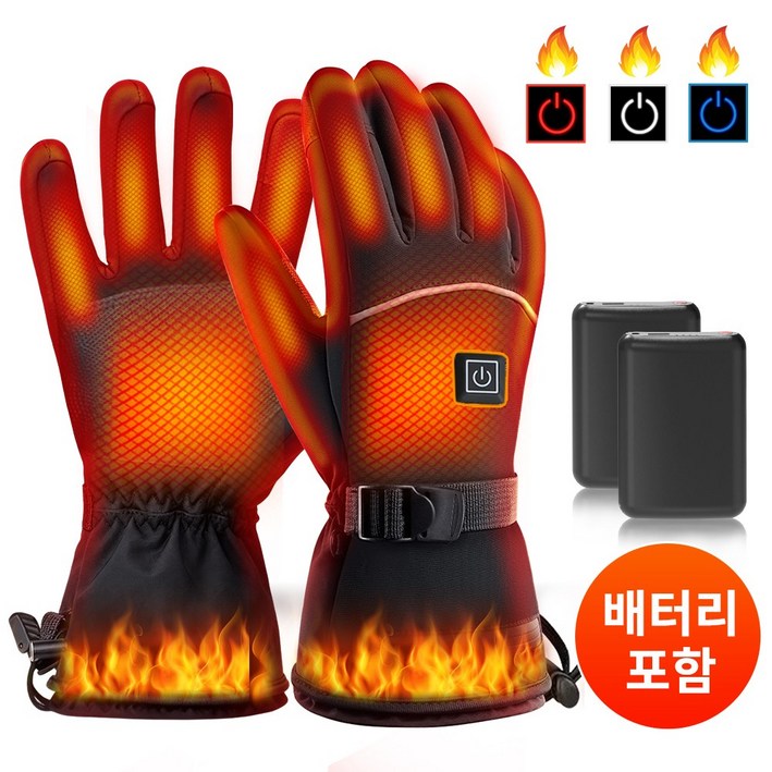 THOUSTA 충전식 발열장갑 3단계 조절 스마트 터치 방풍 방수 장갑 라이딩 스키 낚시용 장갑, 배터리포함